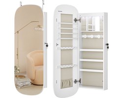 Meghan Sieradenkast - Wandgemonteerde Spiegelkast - Sieradenkast Met Spiegel LED-licht en slot - Wit