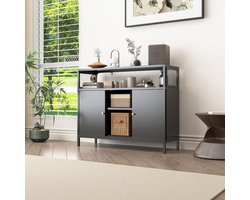 Mein-Regal Sideboard Mesh zwart - smalle metalen ladekast - tv-meubel met opbergruimte en schuifdeur, vitrinekast voor boeken en decoratie - past in de woonkamer, slaapkamer, kantoor