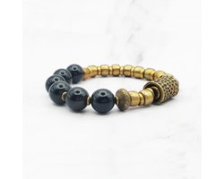 Mei's - Tibetan Copper Marbles - armband dames - koper goud/zwart - polsmaat 17 cm