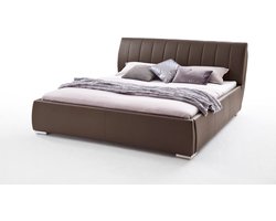 Meise Möbel Bern Gestoffeerd bed metalen basis met chroom look hoofdeinde glad kunstleer
