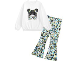 Meisjes 2-delige herfstoutfit met lange mouwen en flared broek - comfortabele lounge set voor 5-12 jaar