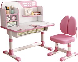 Meisjes Studie Bureau met Stoel Set, Roze Bureau met Verstelbare Hoogte, Opberglades en Cartoonpatroon voor Kinderen