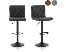 Meisterhome® Barkruk - Barstoel - set van 2 Barkrukken - Kruk - Barstoelen met rugleuning – Keukenstoel - Industrieel - Verstelbaar – met Voetsteun – Antraciet grijs