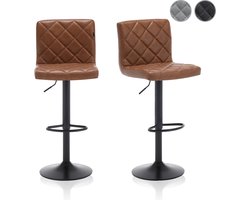 Meisterhome® Barkruk - Barstoel - set van 2 Barkrukken - Kruk - Barstoelen met rugleuning – Keukenstoel - Industrieel - Verstelbaar – met Voetsteun - Vintage Bruin
