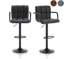 Meisterhome® Barkruk - Barstoel - set van 2 Barkrukken - Kruk - Barstoelen met rugleuning – Keukenstoel - Industrieel - Verstelbaar – met Voetsteun – Antraciet grijs