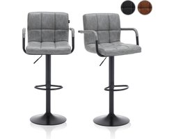 Meisterhome® Barkruk - Barstoel - set van 2 Barkrukken - Kruk - Barstoelen met rugleuning – Keukenstoel - Industrieel - Verstelbaar – met Voetsteun – Lichtgrijs