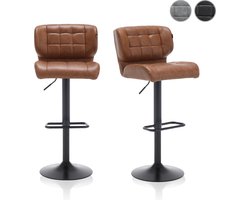 Meisterhome® Barkruk - Barstoel - set van 2 Barkrukken - Kruk - Barstoelen met rugleuning – Keukenstoel - Industrieel - Verstelbaar – met Voetsteun - Vintage Bruin