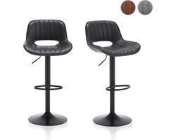 Meisterhome® Barkruk - Barstoel - set van 2 Barkrukken - Kruk - Barstoelen met rugleuning – Keukenstoel - Industrieel - Verstelbaar – met Voetsteun – Antraciet grijs