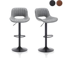 Meisterhome® Barkruk - Barstoel - set van 2 Barkrukken - Kruk - Barstoelen met rugleuning – Keukenstoel - Industrieel - Verstelbaar – met Voetsteun – Lichtgrijs