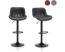 Meisterhome® Barkruk - Barstoel - set van 2 Barkrukken - Kruk - Barstoelen met rugleuning – Keukenstoel - Industrieel - Verstelbaar – met Voetsteun – Antraciet grijs