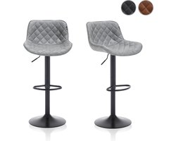Meisterhome® Barkruk - Barstoel - set van 2 Barkrukken - Kruk - Barstoelen met rugleuning – Keukenstoel - Industrieel - Verstelbaar – met Voetsteun – Lichtgrijs