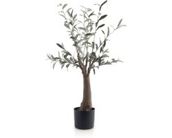 Meisterhome Kunst Olijfboom 85 cm – Mediterrane Kunstplant – Realistische Kunstboom met Olijven – Onderhoudsvrij voor Woonkamer & Kantoor