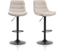 Meisterhome® Luxe Barkrukken Set van 2 – Beige Stoffen Barstoelen – Verstelbaar met Rugleuning en Voetsteun – Modern Japandi Design – Voor Keukeneiland of Bar
