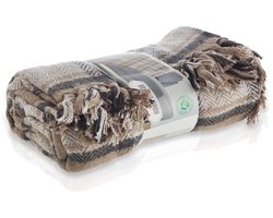 Meisterhome® Luxe Fleece Deken – Geruit Beige/Zwart – 130x160 cm – Zachte Retro Plaid - Vintage – Geschikt voor Picknick & Strand – Outdoor Woonplaid voor Bank, Woonkamer & Slaapkamer – Warm & Soft Design – Noodpakket