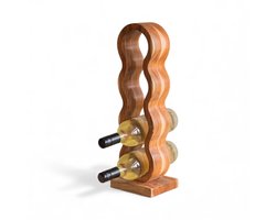 Meisterhome® Wijnfleshouder – Japandi Wijnrek - Voor 4 flessen - Stapelbaar Mangohout Flessenrek – Hout - Design Houten Wijnhouder - Duurzaam & Stijlvol - Bruin
