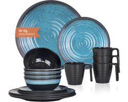Melamine campingservies voor 4 personen inclusief kopjes ruimtebesparend en stapelbaar - Bol.com