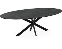 Melamine eettafel betonlook donker – ovaal zwart onderstel - beton tafel 160 x 80 cm