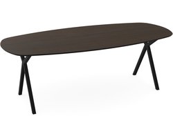 Melamine eettafel eiken bruin - deens ovaal met zwart onderstel - eiken tafel 160 x 80 cm