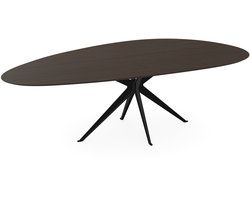 Melamine eettafel eiken bruin - kiezelvorm met zwart onderstel - eiken tafel 160 x 80 cm