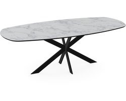 Melamine eettafel marmer wit - Deens ovaal met dun zwart onderstel - marmer tafel160 x 80 cm