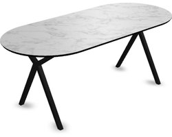 Melamine eettafel marmer wit - Plat ovaal - Scissor onderstel - marmer tafel