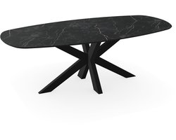 Melamine eettafel marmer zwart - Deens ovaal - Matrix dun onderstel - marmer tafel