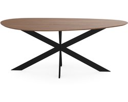 Melamine eettafel noten – kiezelvorm met dun zwart onderstel - eiken tafel 160 x 80 cm