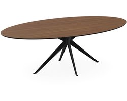 Melamine eettafel noten - ovaal zwart onderstel - eiken tafel 160 x 80 cm