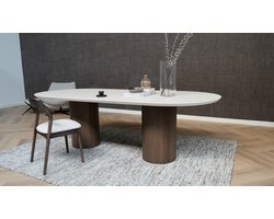 Melamine Eettafel Soft moon Grey – Plat ovaal - Columbus Walnut Brown 2x