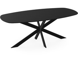 Melamine eettafel zwart eiken – deens ovaal met dun zwart onderstel - eiken tafel 160 x 80 cm