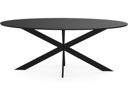 Melamine eettafel zwart eiken – ovaal met dun zwart onderstel - eiken tafel 160 x 80 cm