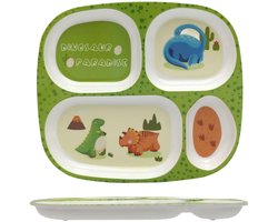 Melamine kinderbord - Plastic peuterbord met vakjes - Geschikt voor kieskeurige eters, jongens en meisjes - Dinosauruspatroon - 24,2*21,6*2cm -Stijl 3