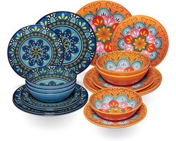 Melamine servies set - Kampeerservies caravan - Outdoor eten - Mandala design - 18 delig - Oranje blauw