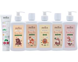 MELICA ORGANIC BIOLOGISCH BABY en KINDEREN BADSET – 6 BIO ORGANIC tot 98,8% NATUURLIJKE VERZORGINGSPRODUCTEN Zonder Parabenen, SLS, SLES 1600g