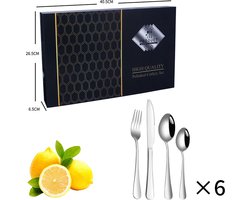 Melili Bestekset-Bestek set 24-delig-6 persoons bestekset-tafelmes-tafelvork-soeplepel-dessertlepel-roestvrijstalen bestekset-Silver