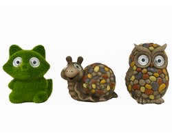 Melinera Solar Tuinverlichting Set – 3x LED Tuinlamp op Zonne-energie – Uil, Vos & Slak – Decoratieve Buitenverlichting – Solar Tuinlampen voor Tuin, Balkon & Terras – Waterdicht IP44 – Automatische Schakelaar – Sfeerverlichting Buiten