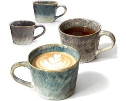 Melk Thee Glazenset 2-delig 350 ml - Retro Stijl - Vaatwasser en Magnetron Bestendig - Voor Koffie Latte Thee - Vintage Look
