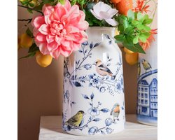Melkbus vaas - Heinen Delfts Blauw - Bosvogels - Keramiek - Hoogte 30 cm.