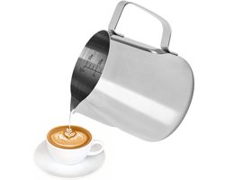 Melkkan 350ml - Melkopschuimkan - RVS - Melkkannetje - Barista - Melkkan - Melk Frothing Cup - met Maatmarkeringen - Voor Espresso Koffie Melk Opschuimers Latte Art