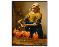 Melkmeisje Met Cocktail Glazen Fotolijst 30 x 40 cm - Drank - Wijn - Woonkamer - Schilderij - Poster - Foto
