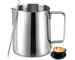 Melkopschuim kannetje - RVS Melkkan - 350 ml - melkopschuim kannetje - Melkopschuimkan - Schenktuit - Melkkannetje - met maatverdeling - Inclusief Latte Art Pen - Accessoires voor espresson en cappuccino - Zilver - Barista