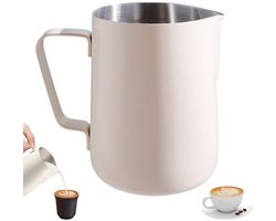 Melkopschuimkan - koffie melkkan - latte art kan - barista kan - rvs melkkan - gebroken wit - 350 ml - Crème Kleur RVS Melkkan voor Koffie Latte Art - Stijlvolle Melkopschuimkan van RVS - Duurzame Koffie Accessoire voor Cappuccino
