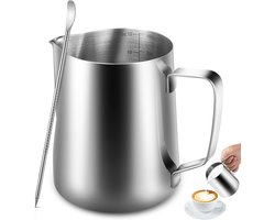 Melkopschuimkan RVS 350ml – Barista Melkkannetje met Maatverdeling & Latte Art Pen – Melkkan voor Cappuccino, Latte Macchiato & Espresso – RVS Melkopschuimer Kan – Koffie & Barista Accessoires