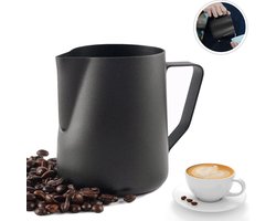 Melkopschuimkan - RVS - Melkkannetje - Melkkan - Melkopschuimkannen - Melk-Koffieopschuimkan - 350ml - Espressomachine - Barista - Koffie Maken - Koffie - Voor Het Maken Van Cappuccino-Espresso - Zwart