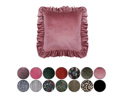 Melli mello - Velvet Ruffle Pink sierkussen - sierkussen - velours - fluweel - roze - 50 x 50 cm