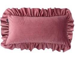 Melli Mello - Velvet Ruffle Sierkussen - 60x30 cm - Oudroze - Klein - Velours