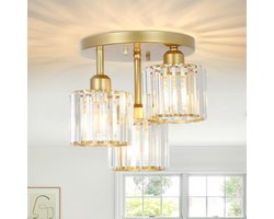 MELVRA Kristallen Kroonluchter - Plafondlamp - 3-lichts - Modern - Glas & Kristal - Mat Goud - Voor Woonkamer, Slaapkamer, Keuken & Badkamer