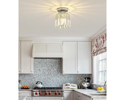 MELVRA Kristallen Plafondlamp - Kroonluchter - Zilver - E27 Fitting - Modern Design - Ronde Kristallen Lamp - Voor Hal, Woonkamer, Slaapkamer & Keuken - Binnenverlichting