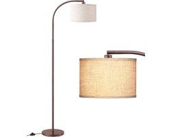 MELVRA Vloerlamp - Booglamp - Leeslamp - Verstelbare Lampenkop - Beige Linnen Kap - E27 Fitting - Modern - Bruin - Inclusief LED Lamp