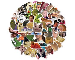 Meme stickers - 50 stuks - Grappige sticker mix met de bekendste memes op het internet - voor computer, laptop, telefoon, agenda etc.